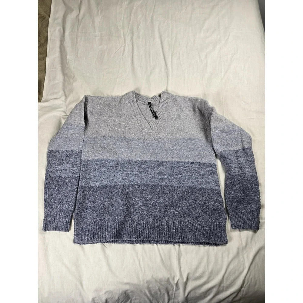 Kuhl Sweater Mens Small Blue Gradient Stripe Knit V Neck Pullover Winter